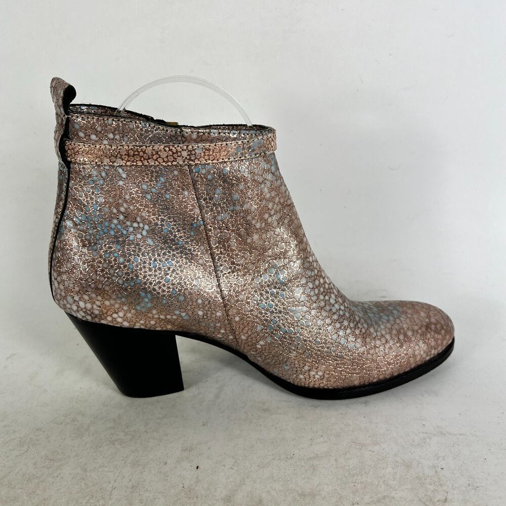 Modern Vice Ankle Boots Women's 7 Metallic Pink Snake Skin Leather Heel Bootie - Picture 3 of 9